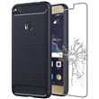 ebestStar - Coque Huawei P8 Lite (2017) Housse Etui Gel Motif Fibre Carbone Luxe Flex TPU Premium, Bleu Foncé + Film protection écran en VERRE Trempé [Dimensions PRECISES Smartphone : 147.2 x 72.9 x 7.6 mm, écran 5.2''][Note Importante Lire Description]
