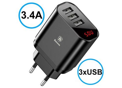 Chargeur Secteur Triple USB Baseus Mirror Lake - Noir