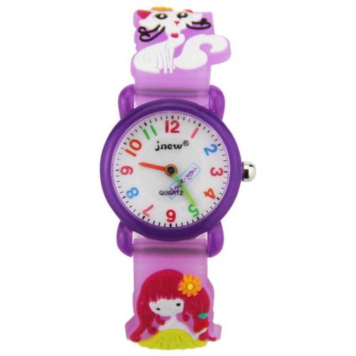 Oem Violet Montre Enfant Quartz Etanche - Motif Fille Et Chat 3D