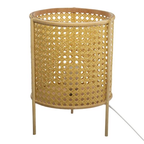 Lampe à poser en rotin cannage Poésie - H. 28 cm - Beige