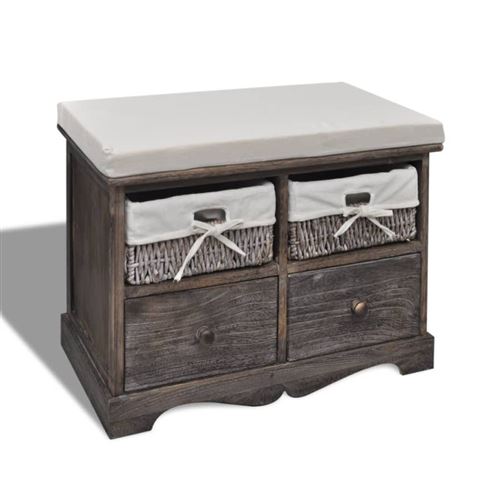 vidaXL Banc de rangement brun en bois avec 2 paniers tissage et tiroirs