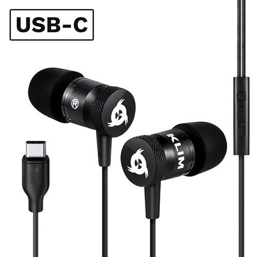 Klim fusion c - ecouteurs haute qualit&eacute; usb c - avec mousse &agrave; m&eacute;moire de forme et microphone - noir