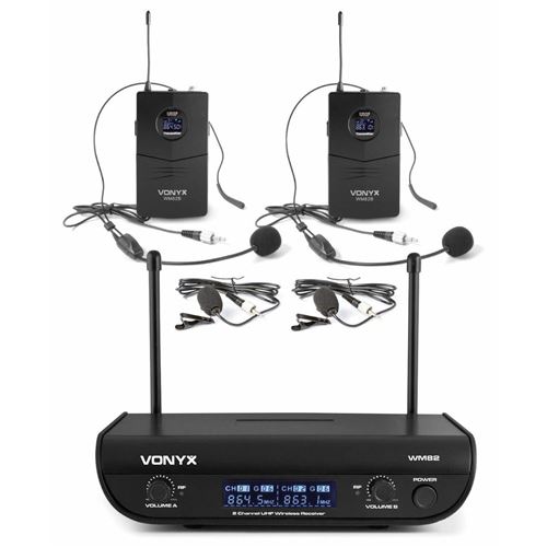 Vonyx WM82B Digital Set de micros sans fil 2 canaux UHF - Port&eacute;e 50 m