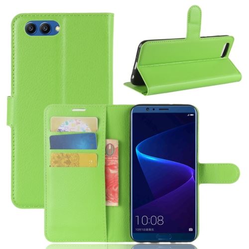 Huawei Honor View 10 Litchi Housse Etui Cuir PU Texture Litchi Vert ALS53326