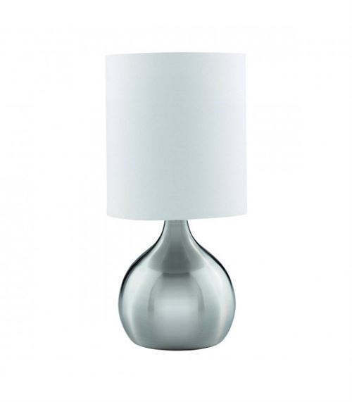 Lampe de table Touch Lamps 29 cm, en argent satiné, abat-jour blanc