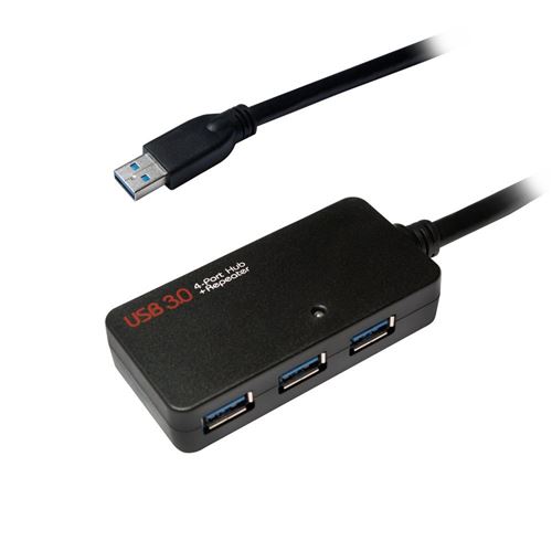 Logilink ua0262 Câble répéteur Actif et rallonge USB 3.0 Hub 4 Port jusqu'à 10 m avec Noir