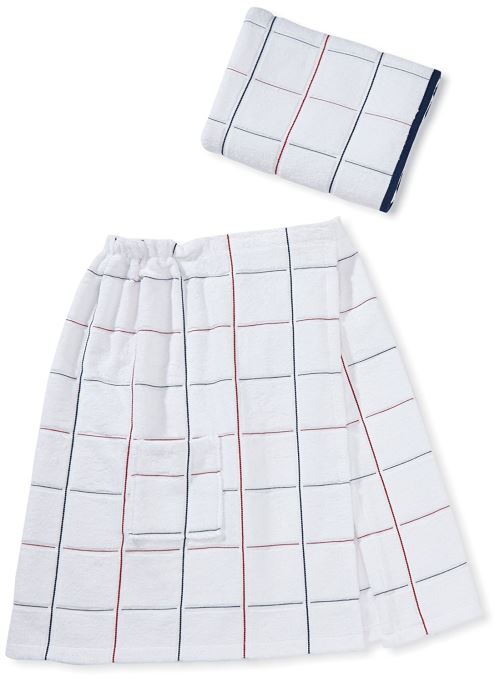 Buscher 201714-100 Serviette avec kilt pour sauna 100 % coton Blanc