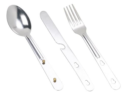 Set de 3 couverts de camping en acier inoxydable
