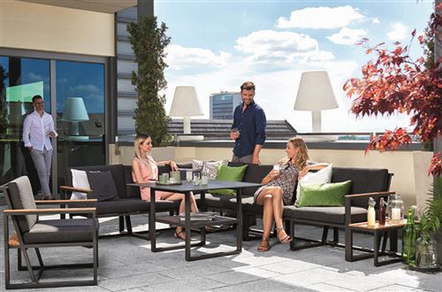 Salon de jardin en aluminium coloris gris foncé -PEGANE-