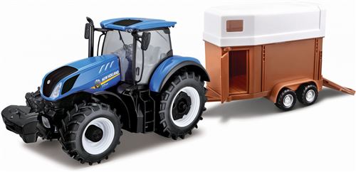 Bburago miniature New Holland tractor et remorque à cheval bleu