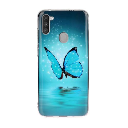 Coque en TPU noctilucent imd souple papillon bleu pour votre Samsung Galaxy A11