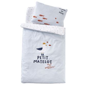 Housse De Couette Bebe Leon Sur Le Ponton Blanc Raye Bleu 100x1 Vertbaudet Parure De Lit Bebe Achat Prix Fnac