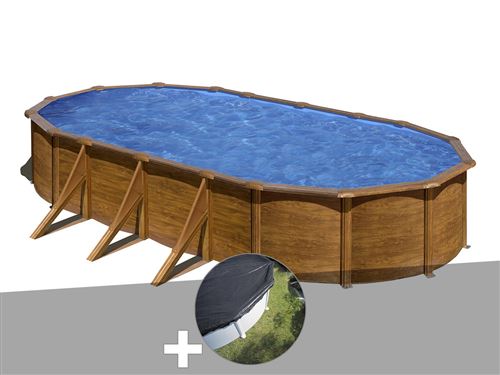 Kit piscine acier aspect bois Gré Pacific ovale 7,44 x 3,99 x 1,22 m + Bâche d'hivernage