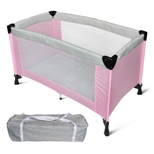 Todeco - Parc de Jeu pour Bébé, Lit Parapluie Pliable, Standard CE, 125 x 65 x 76 cm, Gris/Rose, Taille déployée: 125 x 76 x 65 cm