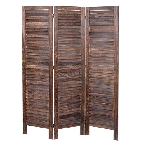 Paravent MENDLER HWC-G30 style shabby 170x120cm marron