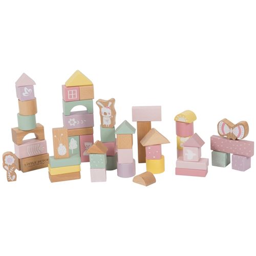 Petits blocs de bois hollandais en tonnes rose / jaune / vert 50 pièces