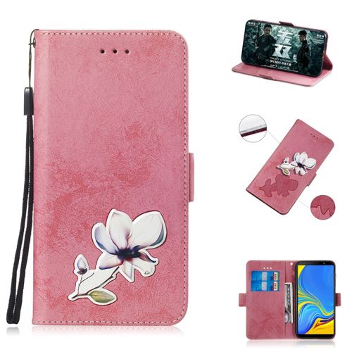 Etui en PU Impression de motifs style rétro rose pour votre Samsung Galaxy A7 (2018)