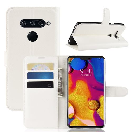 Etui en PU litchi blanc pour votre LG V40 ThinQ