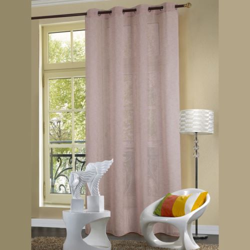 Voilage aspect lin - rose-parme - Dimensions : 140x260cm