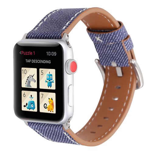 Bracelet de montre en cuir et denim pour Apple Watch Series 6/ SE/ 5/ 4 40mm - Bleu foncé