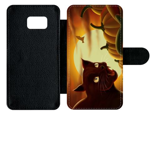 Etui À Rabat Samsung Galaxy S6 Edge Plus Chat Noir Citrouille