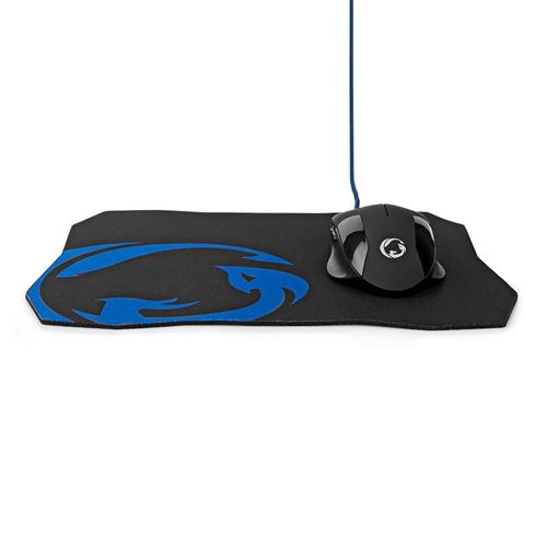 Nedis Gaming - Souris - ergonomique - pour droitiers - optique - 6 boutons - filaire - USB - noir - Pour la vente au détail - boîte cadeau avec eurolock - avec tapis souris