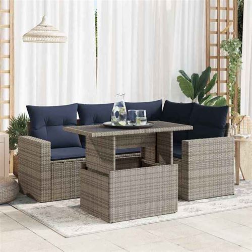 Non Communiqué Gris Vidaxl Salon De Jardin 5 Pcs Avec Coussins Résine Tressée Acacia 3326312