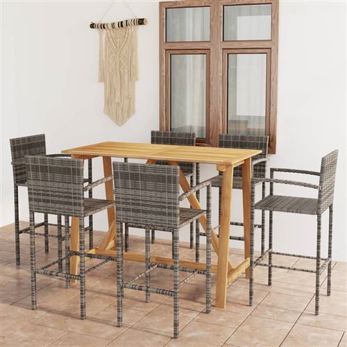 Ensemble De Bar De Jardin 7 Pcs Gris Vidaxl