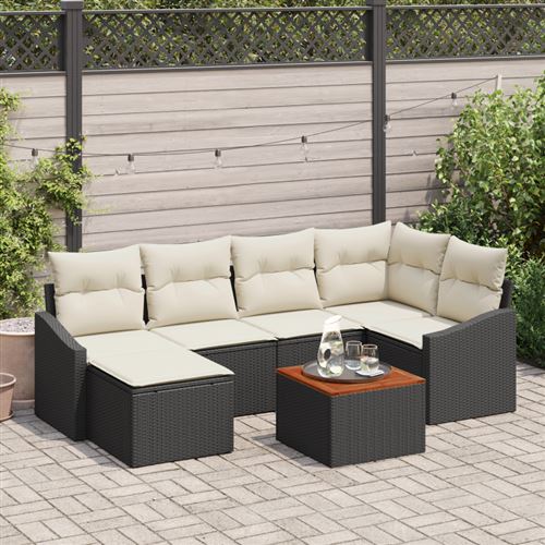 Non Communiqué Noir Ensemble De Canapé De Jardin 7 Pièces Avec Coussins Poly Rattan Acacia