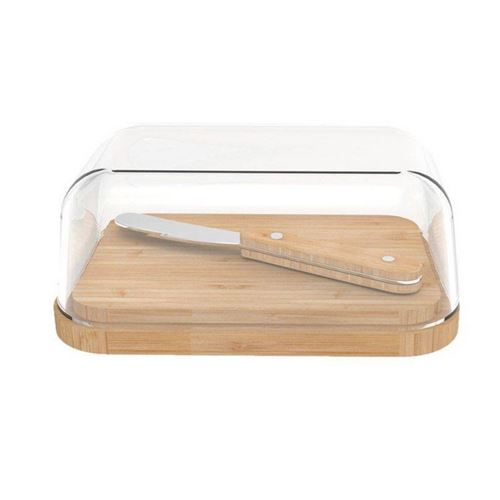 Beurrier en verre/bambou avec couteau Pebbly NBA152