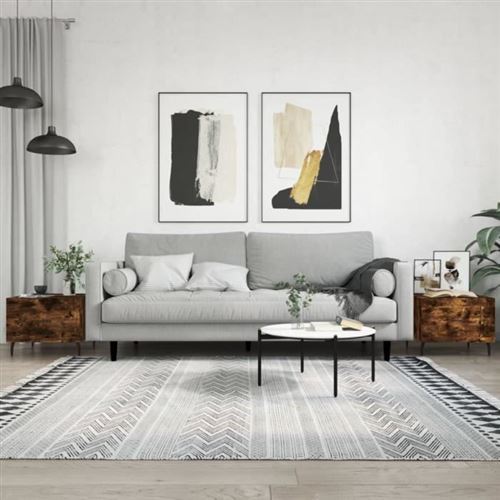 vidaXL - Table Basse - Lot de 2 - Chêne Fumé - 50x50x40 cm - Image 3