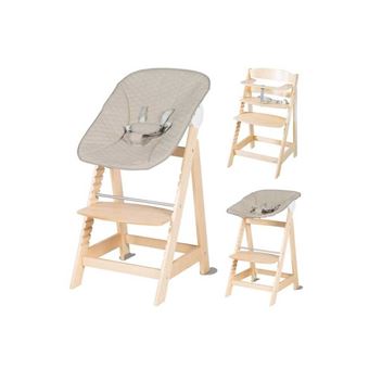 Chaise haute évolutive 2-en-1 - ROBA - BORN UP - Transat inclinable 'Greyish matelassé' inclus - Bois naturel - 1