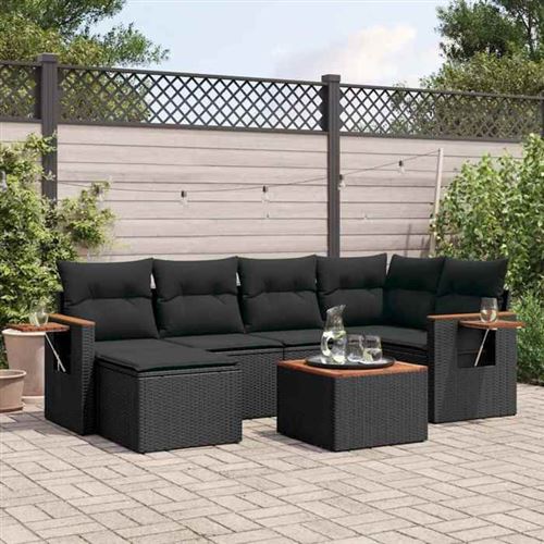 Vidaxl Noir Salon De Jardin 7 Pcs Avec Coussins Résine Tressée - Image 3