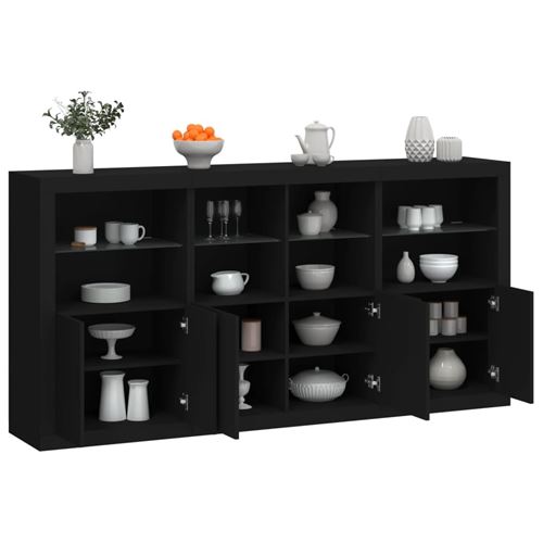vidaXL Buffet avec lumières LED noir 202x37x100 cm