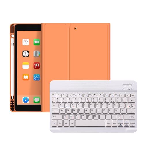 GENERIQUE &Eacute;tui HSMY en Silicone avec Clavier Fran&ccedil;ais AZERTY Bluetooth pour iPad Pro 11 2020 - Orange&Blanc 