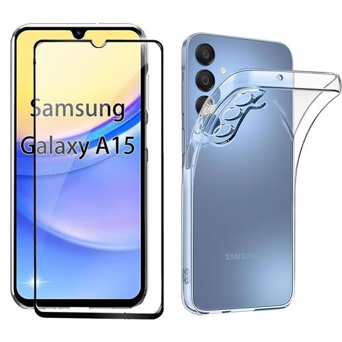 Pack coque transparente en TPU et protection écran complet vitre full cover  noir en verre trempé pour Samsung Galaxy A15 4G / Galaxy A15 5G - XEPTIO -  Coque et étui téléphone