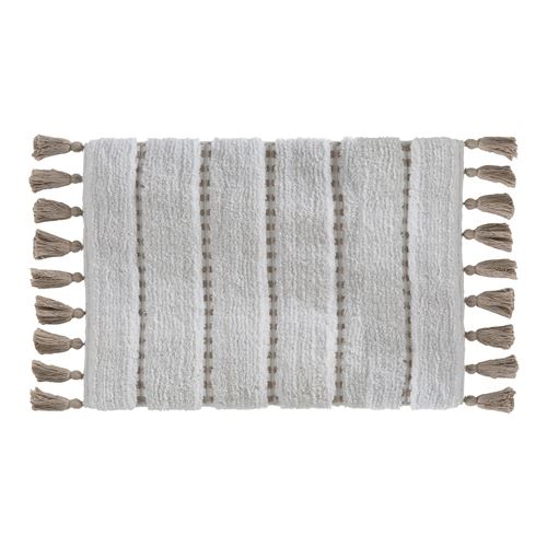 Tapis de Salle de bain Taupe en Coton avec pompons 50 x 75 cm