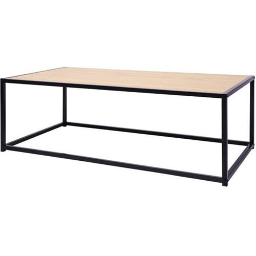 Table basse rectangulaire - En métal et bois - Noir et bois - Style industriel - L 120 x P 60 x H 38 cm - MINSK