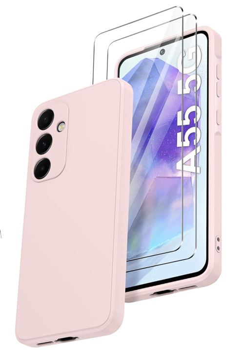 Coque Pour Samsung Galaxy A55 5G Silicone Rose + 2 Verres Trempes Little Boutik©