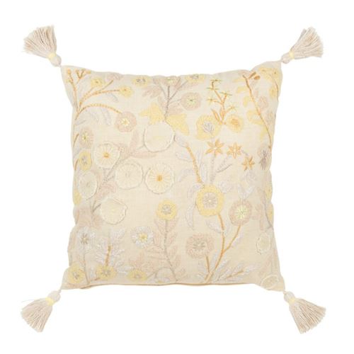 Non Communiqué Jaune Coussin Déco À Pompons "Champêtre" 45X45cm Clair