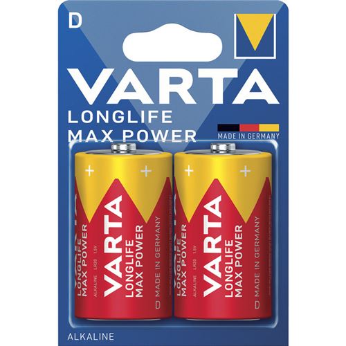 Blister de 2 piles LONGLIFE Max Power LR20 D 1,5V - VARTA - 4714110401