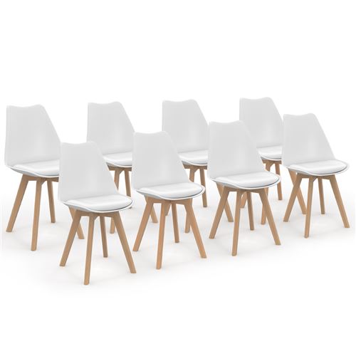 Chaises blanches scandinaves salle à manger : lot de 8