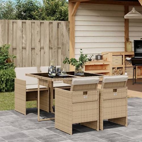 VIDAXL - Ensemble de repas de jardin - 5 pièces - Rotin - Beige - Image 2