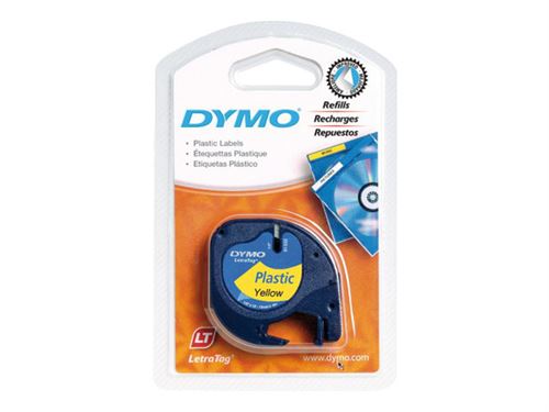DYMO LetraTAG - Plastique - jaune - Rouleau (1,2 cm x 4 m) 1 cassette(s) ruban - pour LetraTag LT-100H, LT-100T, QX50, XR