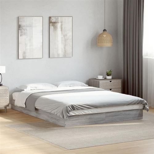 Non Communiqué Gris Vidaxl Cadre De Lit Sonoma 140X200 Cm Bois D'ingénierie, Meuble De Chambre À Coucher, Sommier, Lit De Palette, Lit, Lit 842026 - Image 1