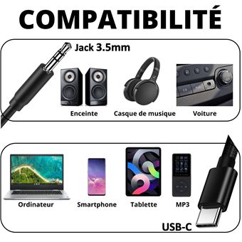 Cable Audio Voiture Casque Adaptateur Prise Jack Auxiliaire pour Samsung  S23/S22/S21/S20/S10/S9/S8 Phonillico® - Câble téléphone portable - Achat &  prix