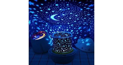 Veilleuse projecteur etoile, lampe musique et lumineuse 360°rotation, alimenté par usb, 5 films de projection 3 réglages de luminosité, idéal pour