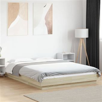 vidaXL Cadre de lit avec lumières LED chêne sonoma 135x190 cm, meuble de chambre à coucher, sommier, lit de palette, lit, 3281135 - 1