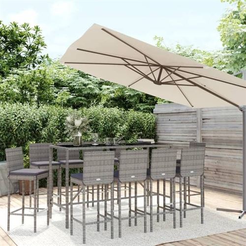 11-delige Tuinbarset met kussens poly rattan grijs3187650 