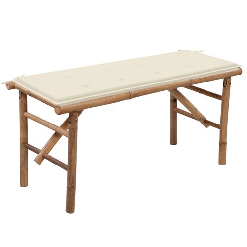 Banc de jardin pliable en bambou avec coussin 118 x 38 x 45 cm